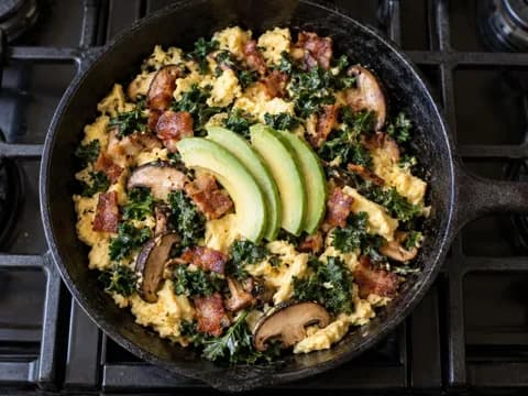 Bacon, Kale, and Shiitake Scramble