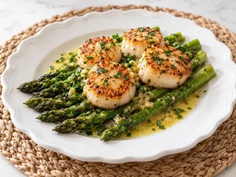 Seared Scallops with Garlic Asparagus